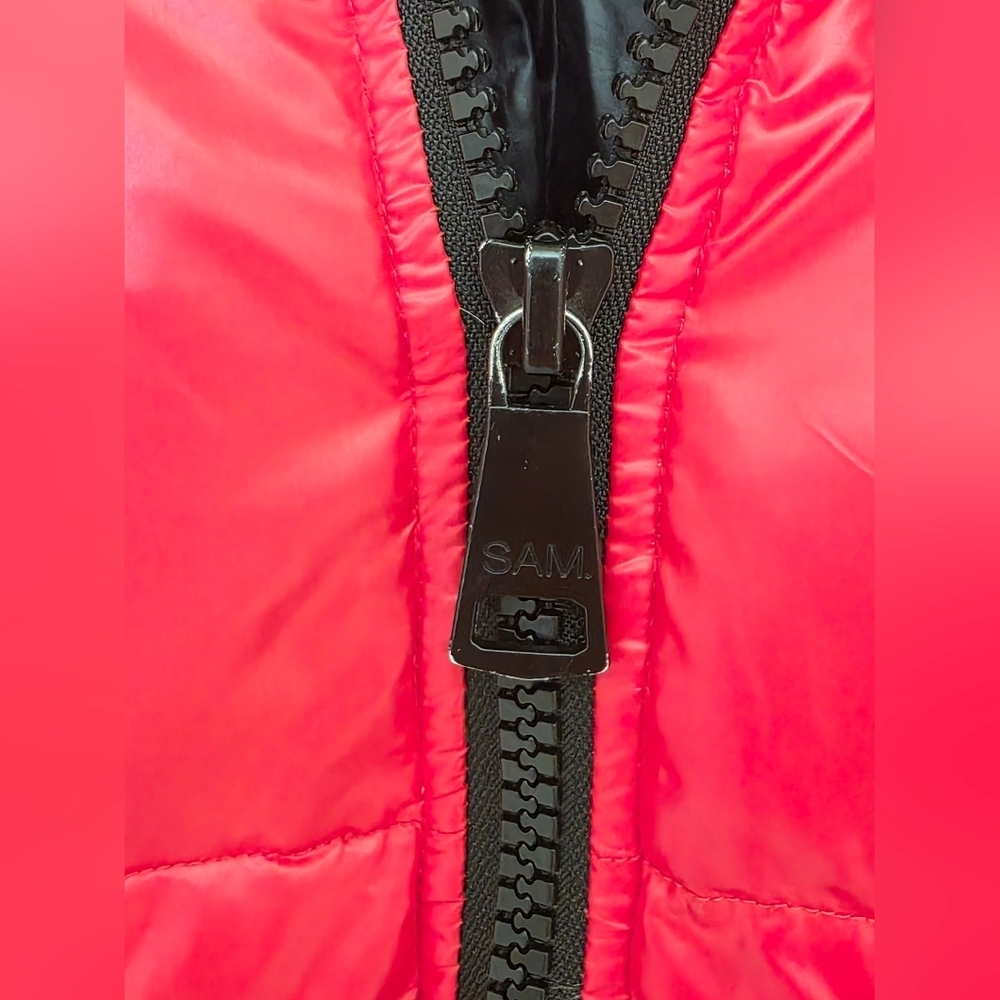SAM. Freestyle Down Puffer Bomber Jacket In Candy Red Size XS - Picture 9 of 12